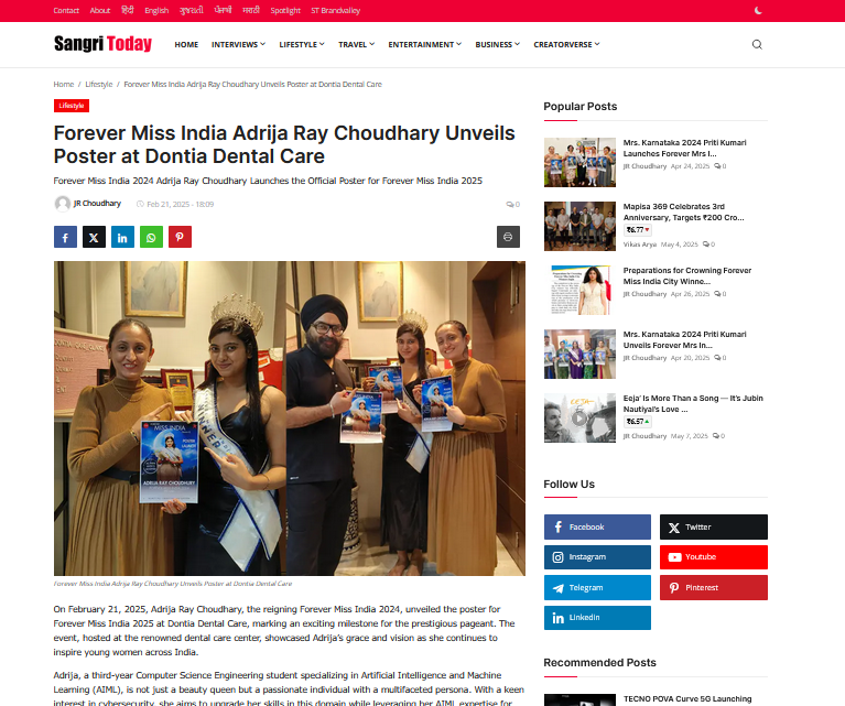 Forever Miss India Adrija Ray Choudhary Unveils Poster at Dontia Dental Care